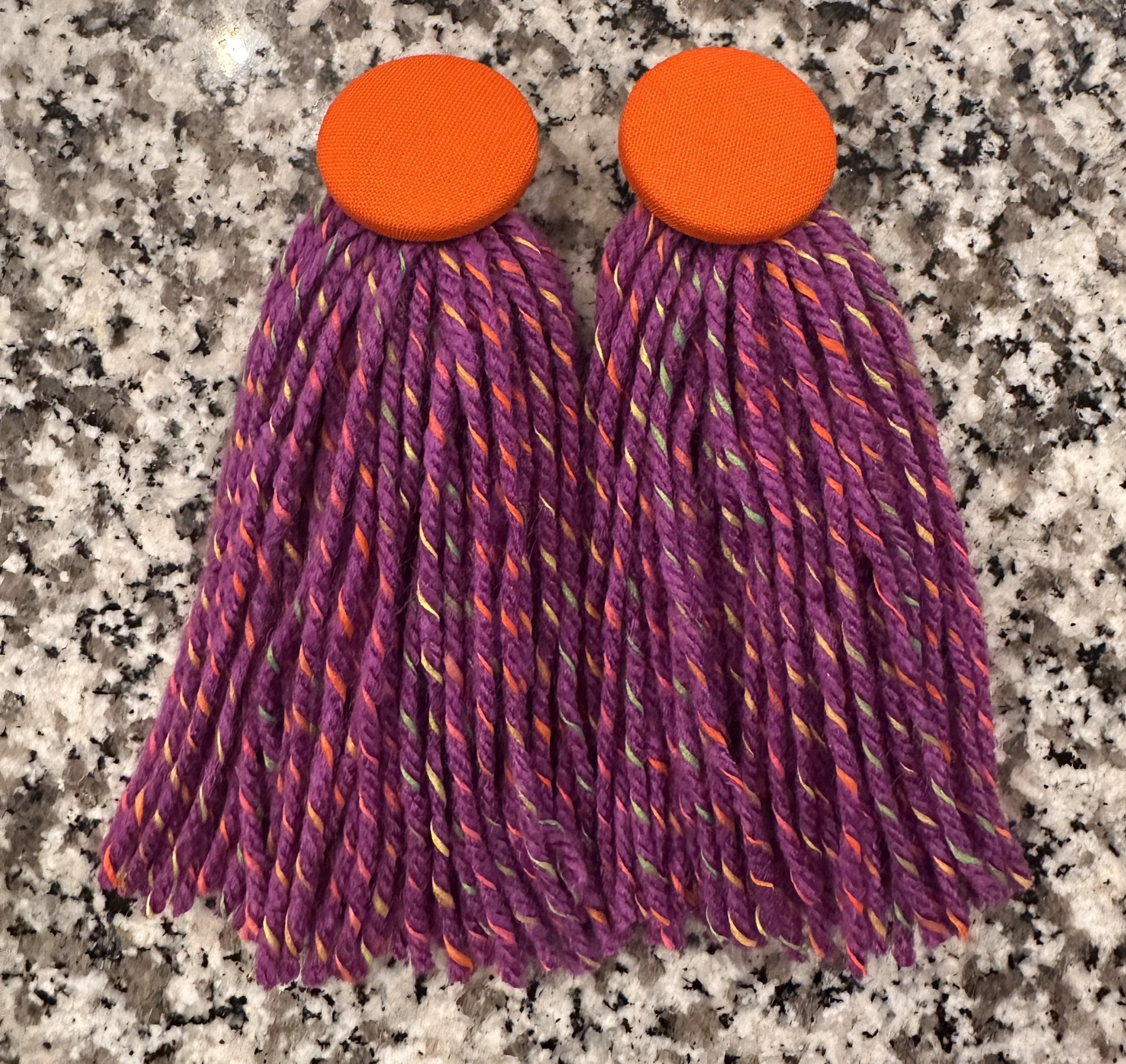Button Tassel Earring - Orange Purple