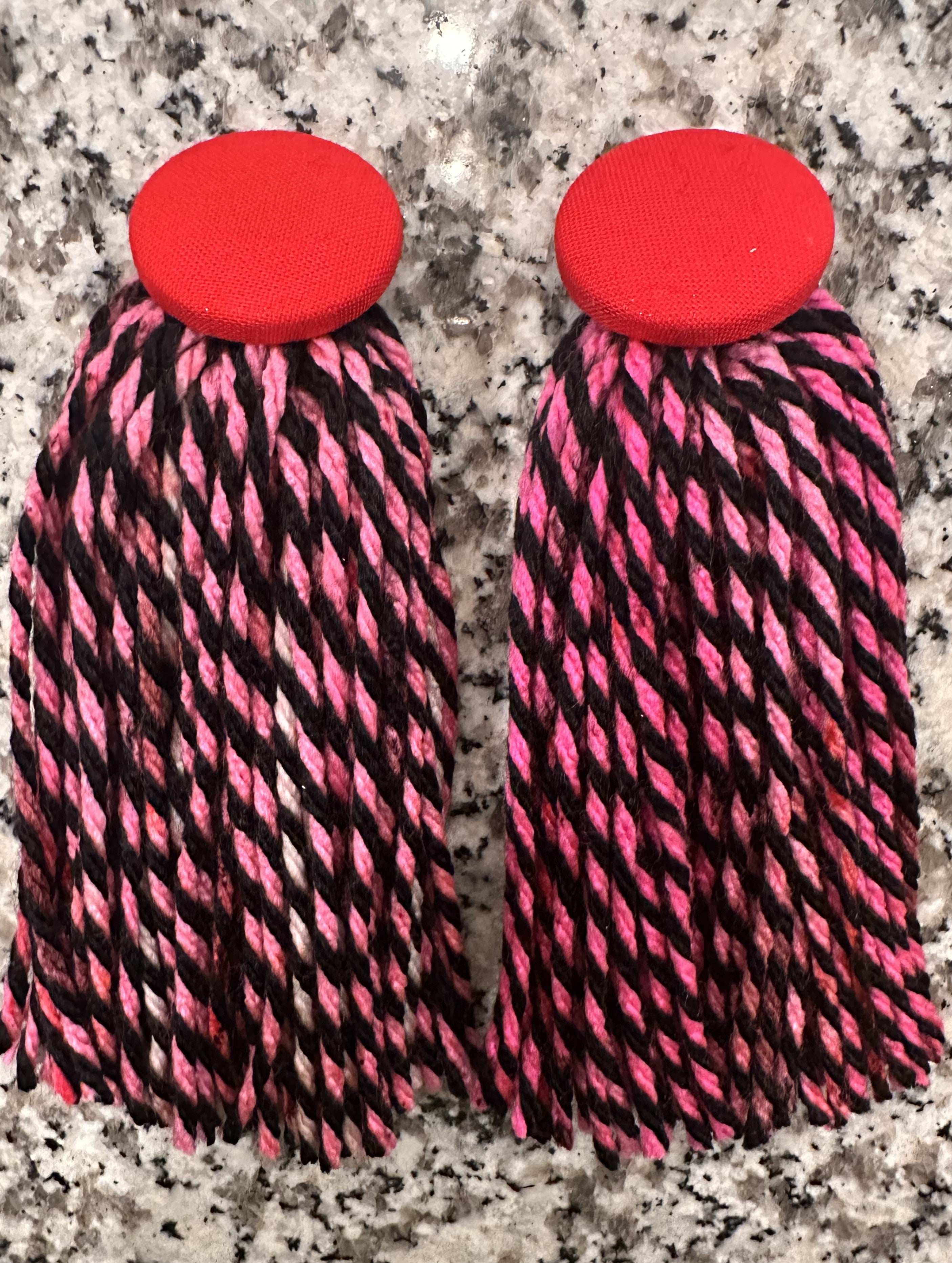 Button Tassel Earring - Red Pink Striped